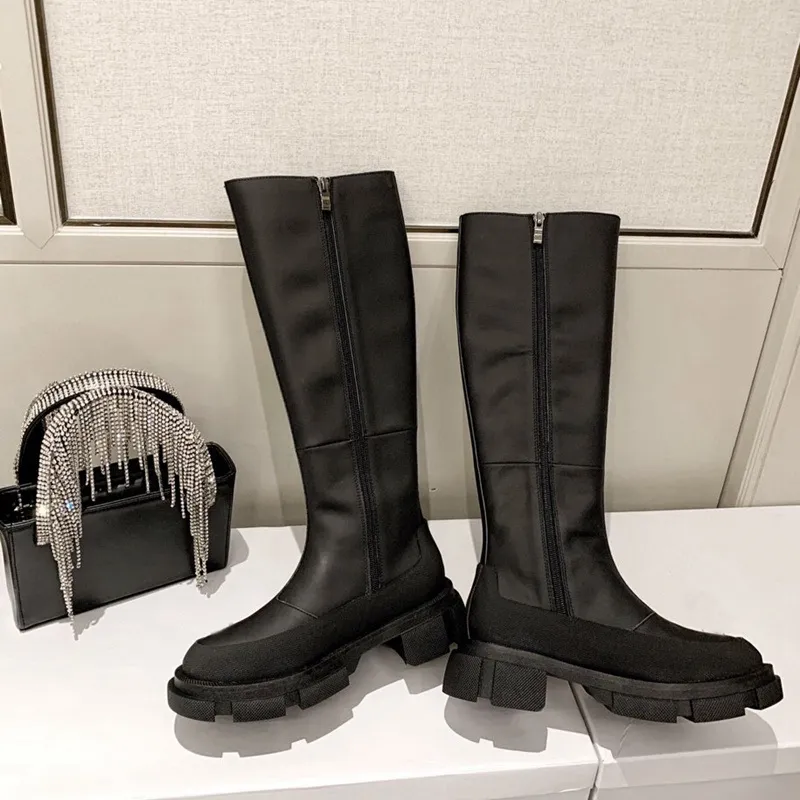 2021 Winter Fashion Black Genuine Leather Designer Tall Boots Women  Lug Sole Over Knee Booty Famous Party Knight Boot