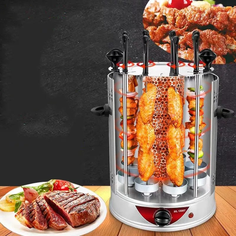 Máquina de churrasco de forno rotativo vertical, 1100W sem fumaça