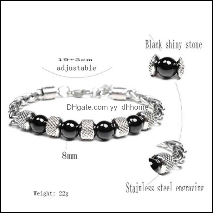 Pulseiras de charme jóias js-003 wholale moda de pedra natural manchas de aço de aço preto machos punk pulseira delicada para homens deline