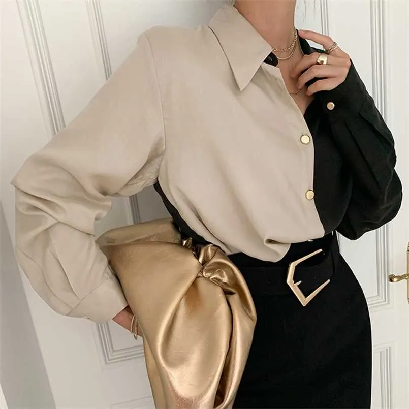 Puff Sleeve Women Blouse 2022 Spring Office Lady Button Turn Down Collar Shirts for Women Plus Size Ladies Fashion Clothing 220125