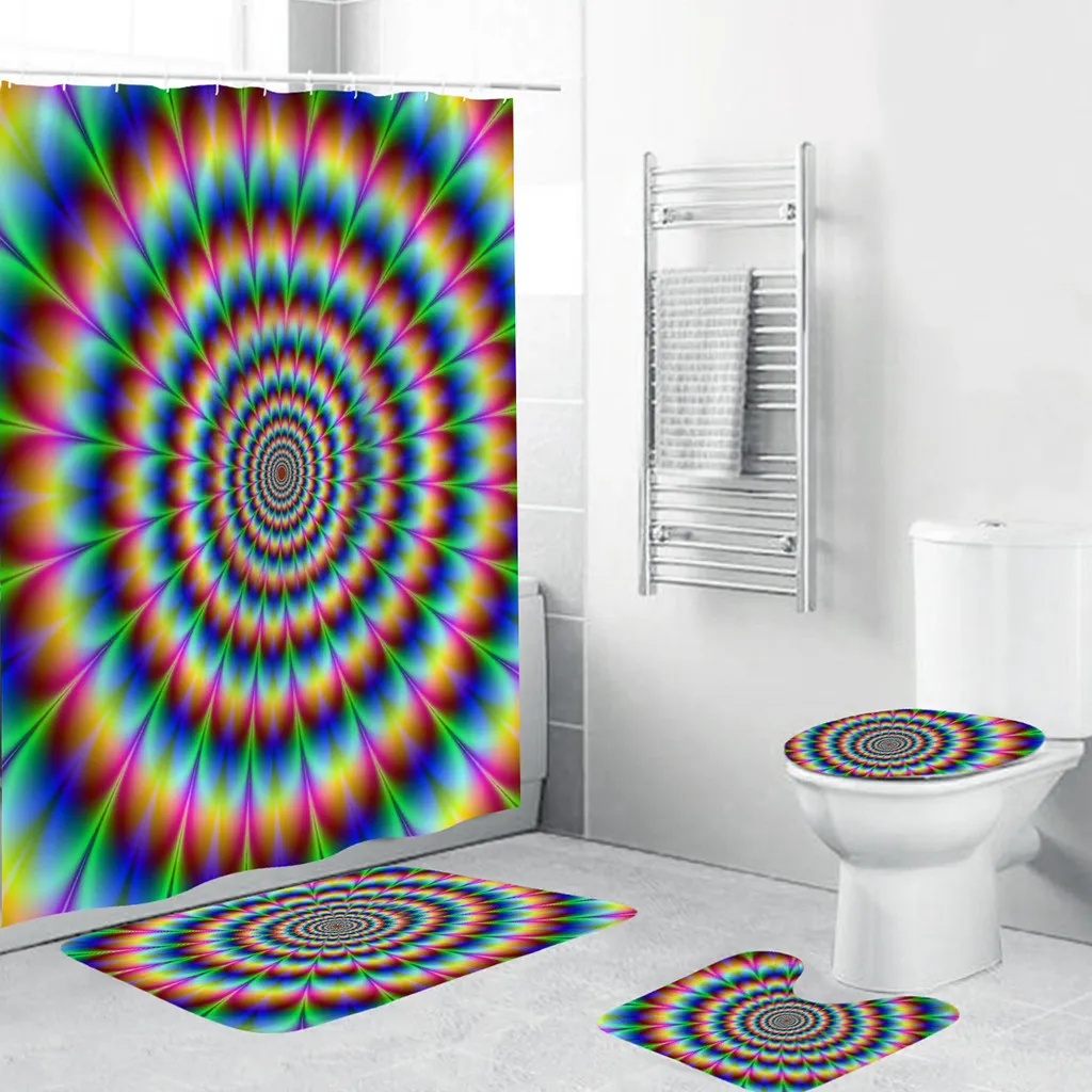 Ensemble De 4 Rideaux De Douche En Marbre Avec Tapis Antidérapants