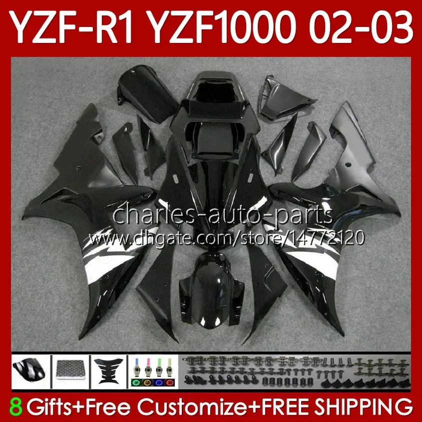 Motorcycle Body For YAMAHA YZF-R1 YZF-1000 White black YZF R 1 1000 CC 00-03 Bodywork 90No.44 YZF R1 1000CC YZFR1 02 03 00 01 YZF1000 2002 2003 2000 2001 OEM Fairings Kit