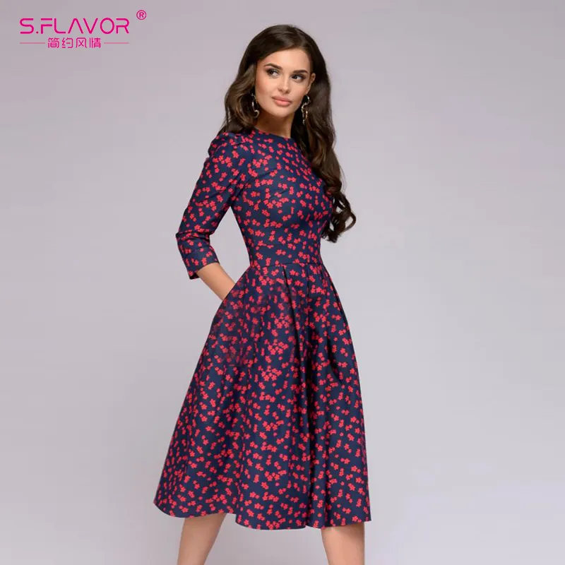 S FLAVOR Women Elegant A Line Midi Dress Vintage... From Luo03, $18.78