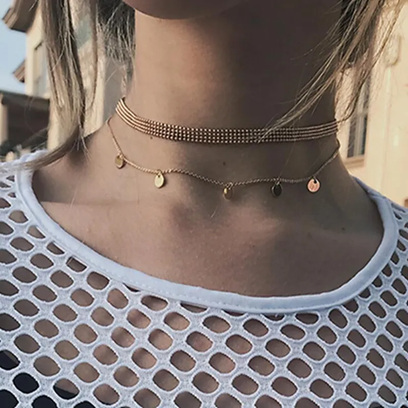 New Fashion Multi-Layer Circle Pendant Halsband Hängsmycke MultiLayer Clavicle Halsband Kvinnor Guld Uttalande Partihandel