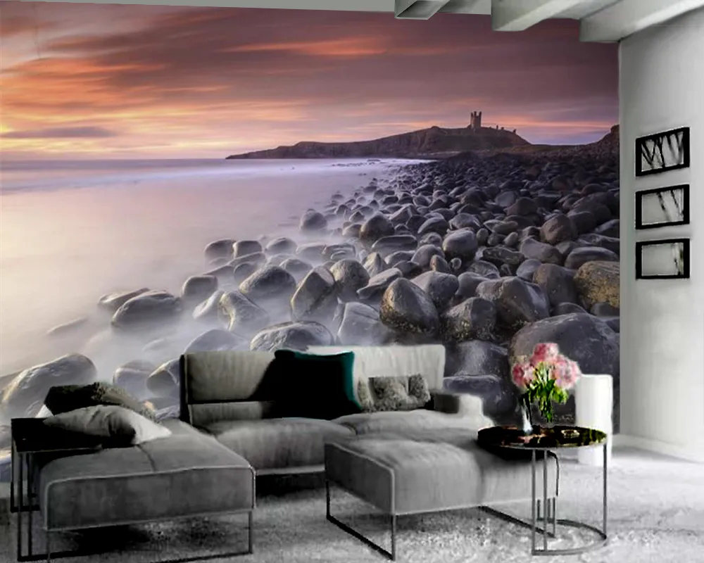 Güzel sahil manzara 3d duvar kağıdı klasik 3d duvar kağıdı romantik manzara dekoratif ipek 3d duvar kağıdı