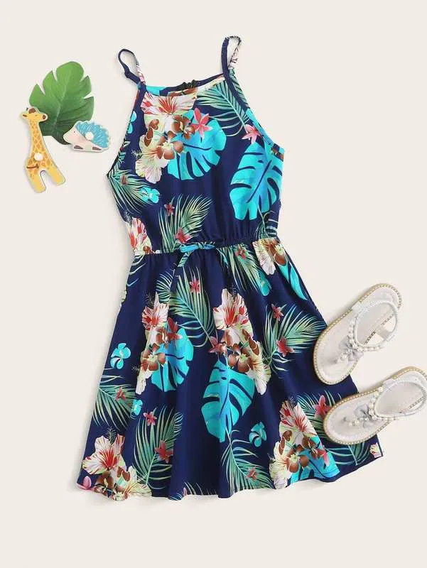 Robe camisole à imprimé tropical pour fille SHE02