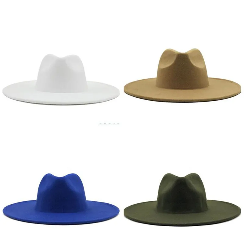 Fedoras in bulk grote grote brim hoeden top formele hoed dame gevoeld fedora hoed mannen vrouwen jazz panama cap man vrouw caps mannelijke vrouwelijke mode accessoires groothandel