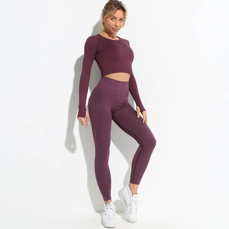 New Seamless Yoga Training Suit Sportswear Fitness Suit Sports Bra Leggings 2 Piece Sets Gym Clothes Costume For Yoga Active Exercise Running Wear Clothes