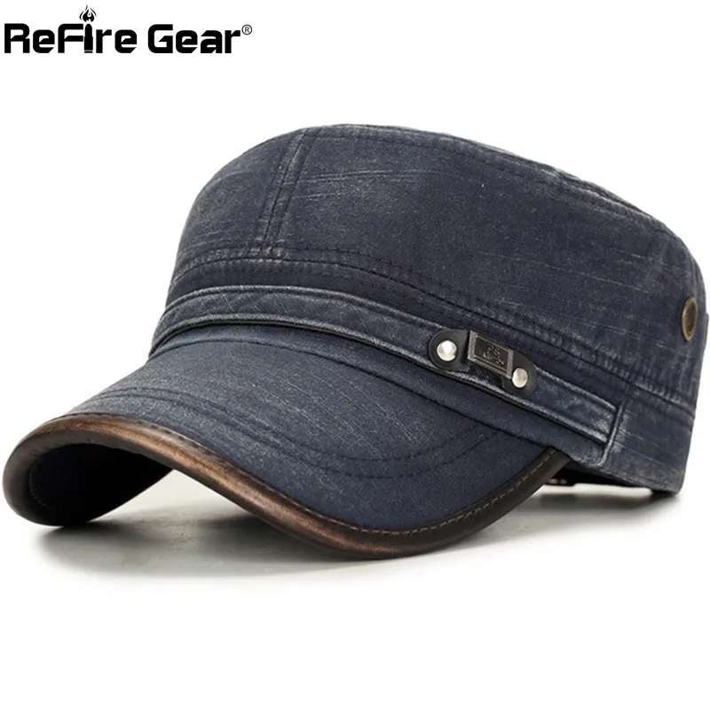 ReFire Gear Adjustable Military Hat Men Casual Fashion Washed Flat Tactical Hats Cadet Army Cap Vintage Cotton UV Proof Sun Hats J1225