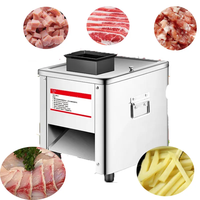 Trancheuse à viande entièrement automatique commerciale Shred Slicer Machine à découper Coupe-légumes électrique Broyeur Restaurant Barbecue Boutique Hamburger Frites