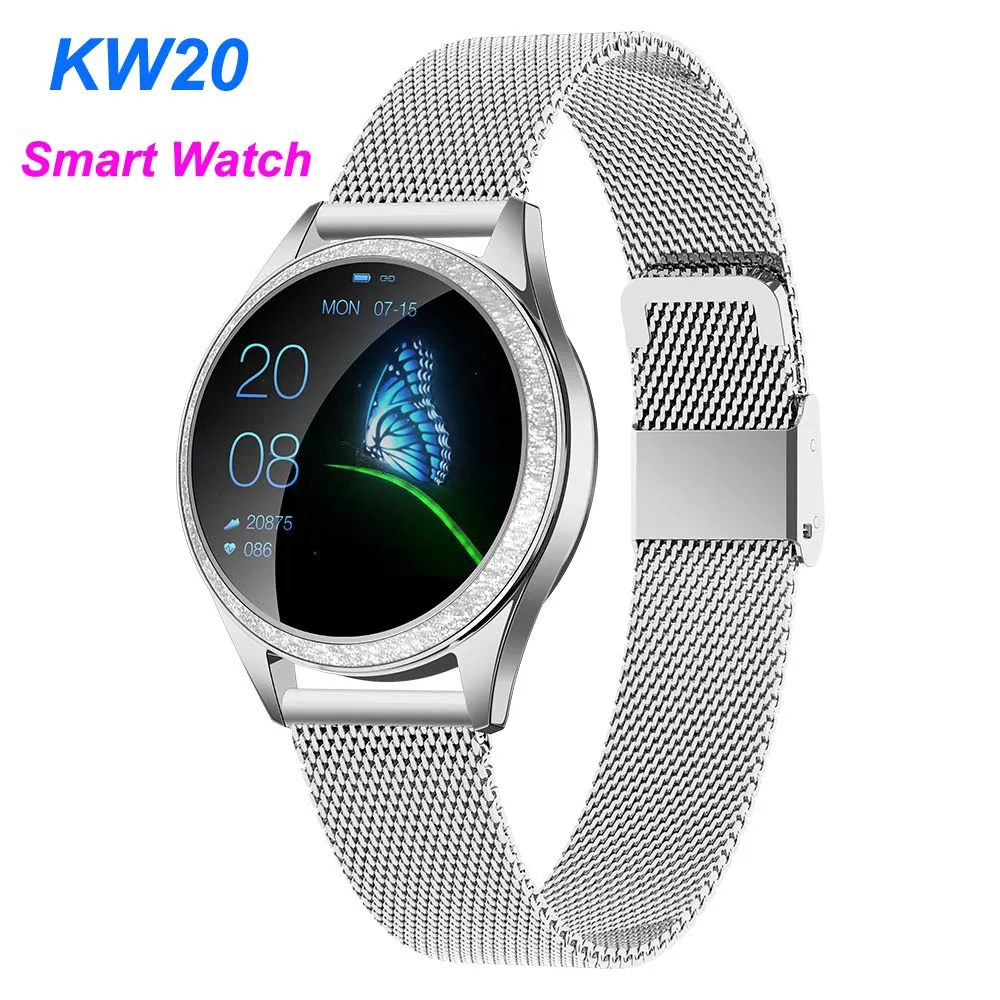 KW20 Dames Smart Horloge Hartslag IP68 Waterdichte Stappenteller Bluetooth Smartwatch Vrouwelijke Fitness Armband voor Huawei Android IOS