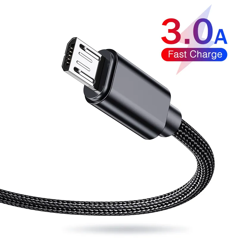 3A 1M/2M/3M MICRO TIPO CABO USB NYLON NYLON RAIDADO FASTO CABRAMENTO DE CARREGADO MICROUSB DATA PARA ANDROID TOPEL