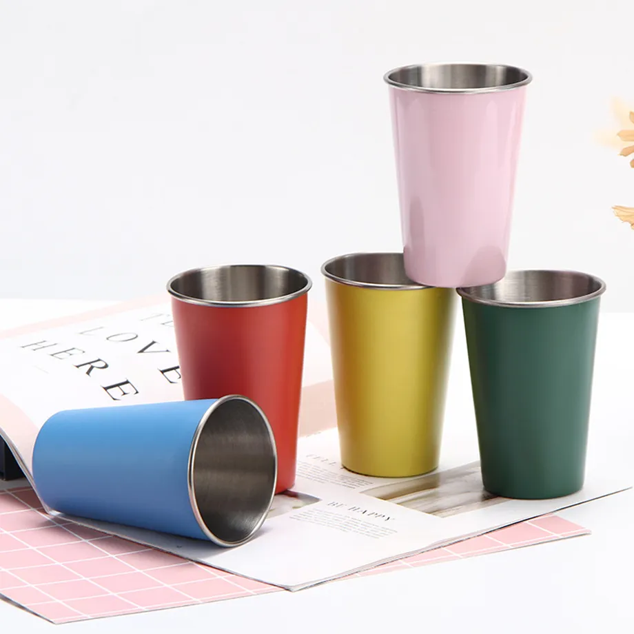 304 paslanmaz çelik tumbler tek duvar kupalar 8 oz / 230 ml 12 oz / 350 ml 17 oz / 500 ml 20 oz / 600 ml bira kupa kahve fincanı su cam tam boyutları yeniden kullanılabilir