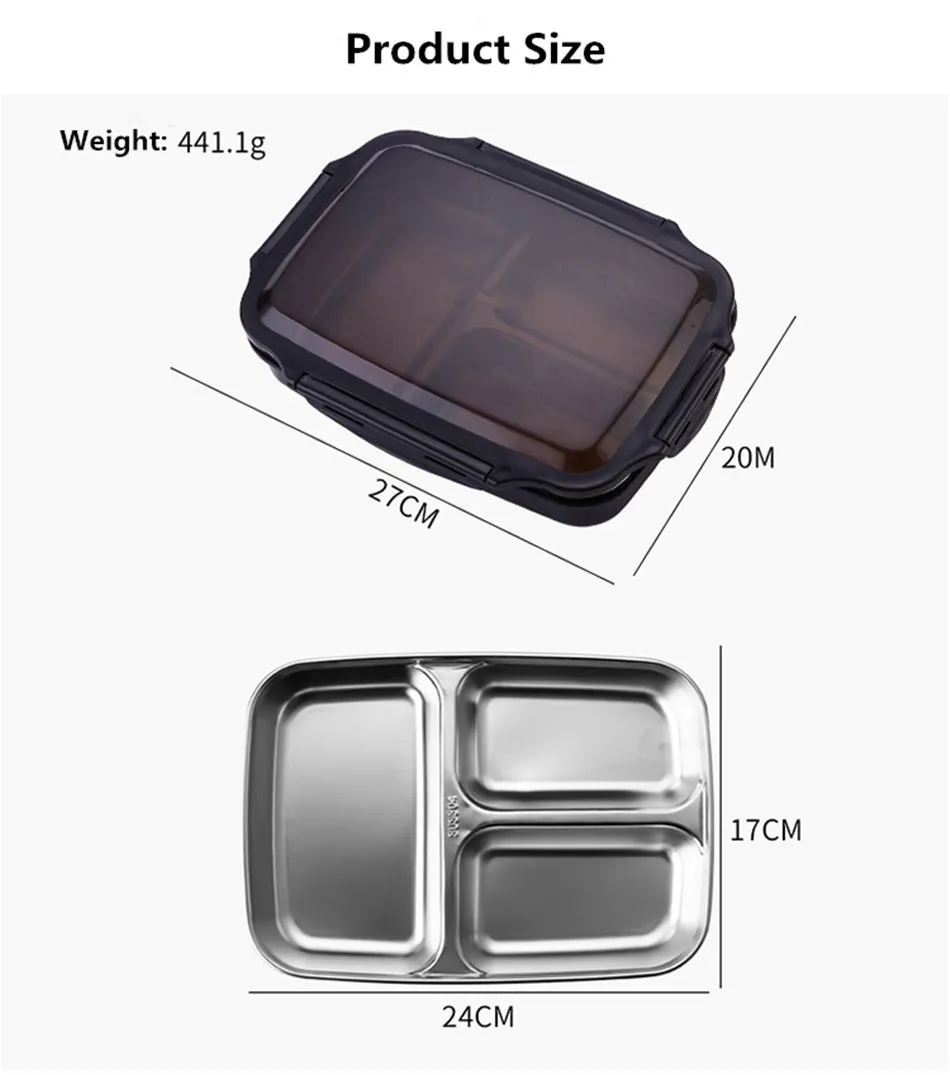 MICCK Lunch box Stainless steel Portable Bento Box Microwavable Food Containers With Compartments Boiling water insulation 3