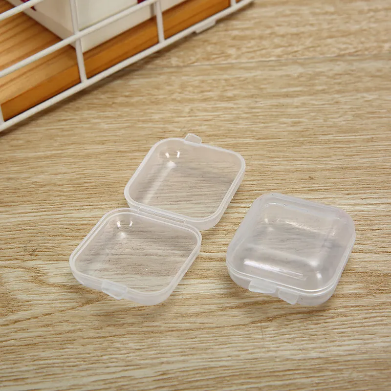 Plastic kralen Opslagcontainers Mini Clear Square Box Lege kast met deksel voor oordoppen sieradenhardware of ander klein vaartuig