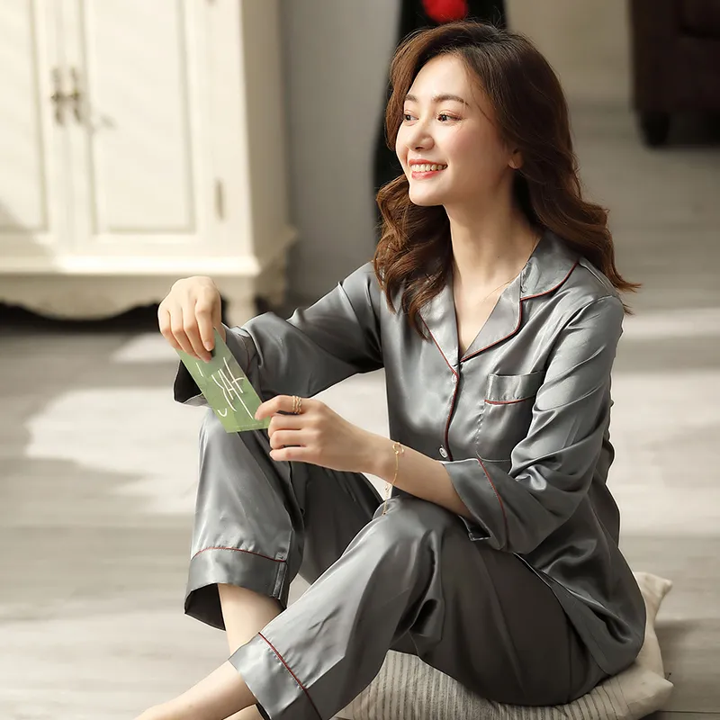 White Satin Full Sleeve Pajama Set For Women Imitation Silk Lunya Sleepwear  And Nighties T200612 From Xue04, $26.15