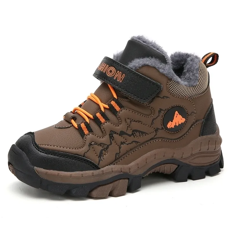 Kids Shoes Winter Outdoor Hiking Warm Velvet Waterproof Boots TPR Shock Absorption Trekking Boys Children Shoe Running Sneakers 201130