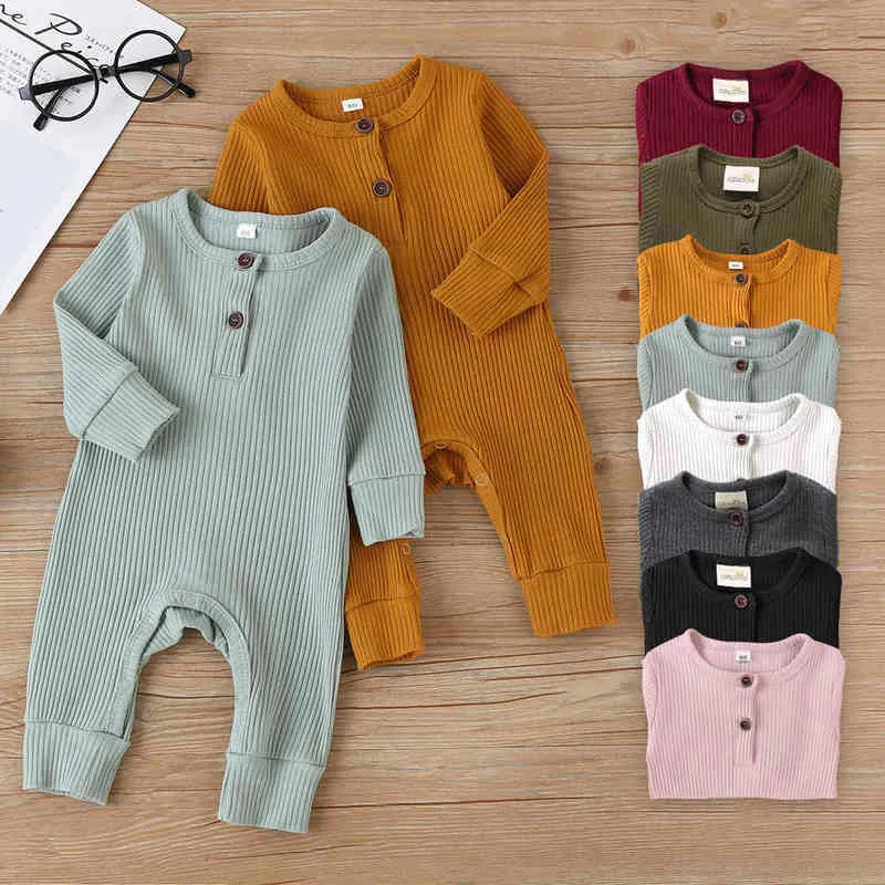 2022 Spädbarn Höst Nyfödda Baby Rompers Ribbed Kids Jumpsuit Nya Born Boys Kläder Tjej Toddler Romper Baby Kläder G220223