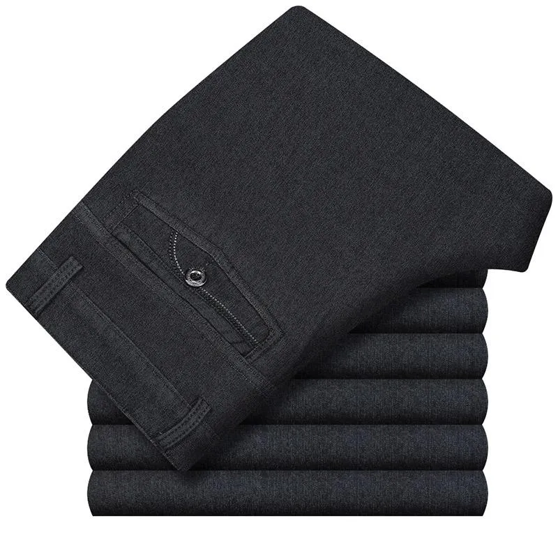 Herr jeans 2021 klassisk verksamhet för män vinter varm fleece förtjockande svarta byxor herr casual rak smala byxor man w289w