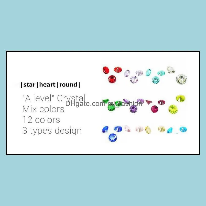 Mix 12 Colors Heart/Round/Star Birthstone Charms Crystal Birthday Stone Floating Locket Charms for Living Memory Locket