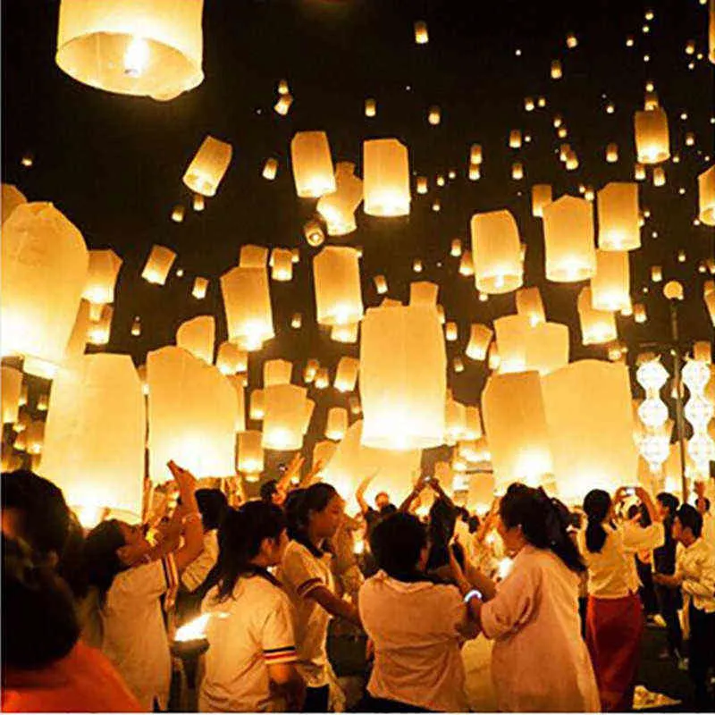 10pcs Chinese White Paper ing Lanterns Fly Candle Lamps Christmas Party Wedding Decoration H1222