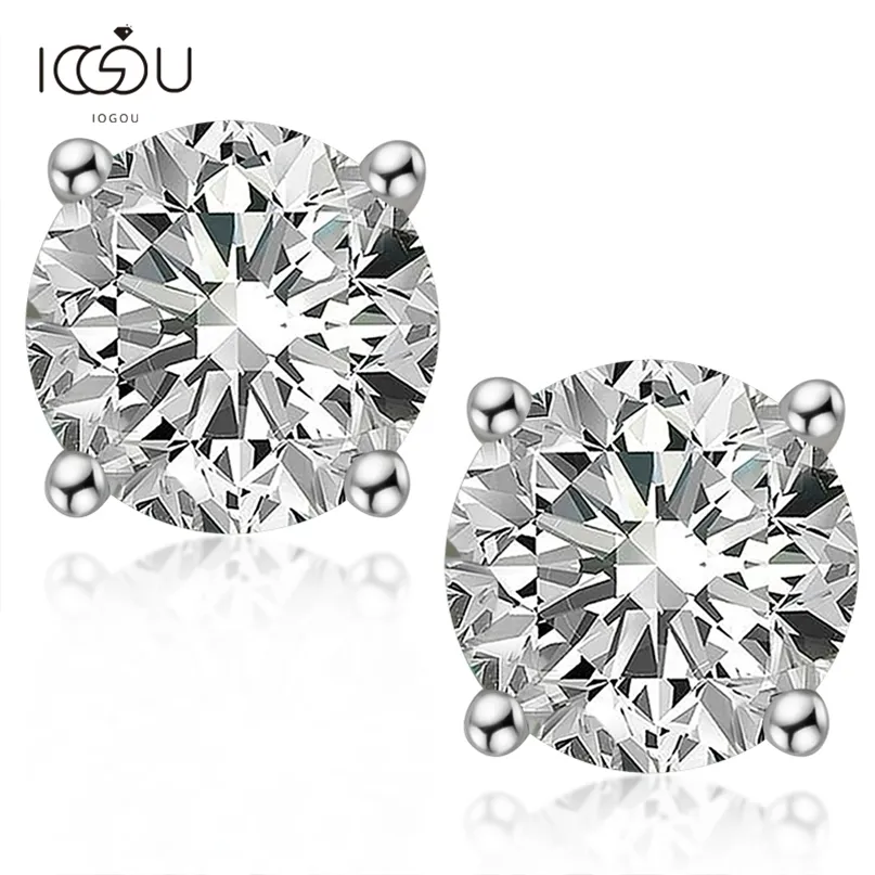 IOGOU rond D couleur 8.0MM diamant Simple quatre griffes boucles d'oreilles pour dames classique 925 en argent Sterling cadeau de fiançailles 220216