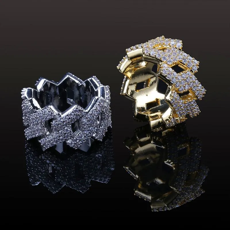 Ny Fashion Diamond Ring Men Hip Hop Smycken Bling Stone Iced Out 18K Guldpläterade Ringar