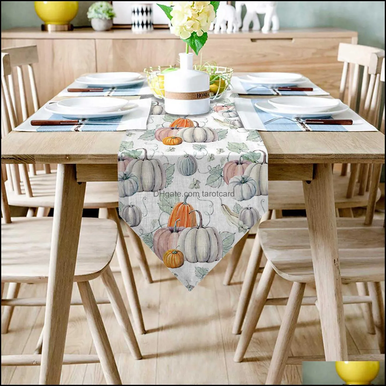 Modern Floral Tablecloth Thanksgiving Design Pumpkin Table Runner For Wedding el Party Table Runners Home Decoration 220107