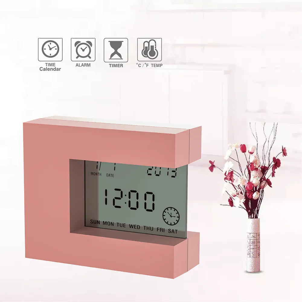 Elektronischer Schreibtischwecker, Kalender mit Countdown-Timer und Thermometer für Heimbürouhr, Batterieuhr LJ201204