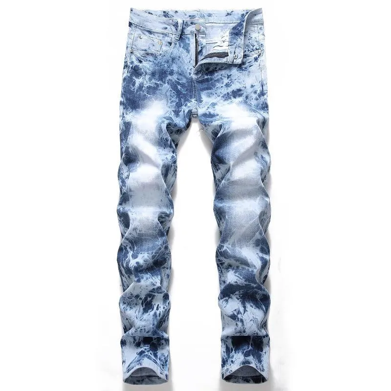 Men jeans clássicos jeans Casual Stretch Hip-Hop Blue Stretch Cotton Straight Slim Fit
