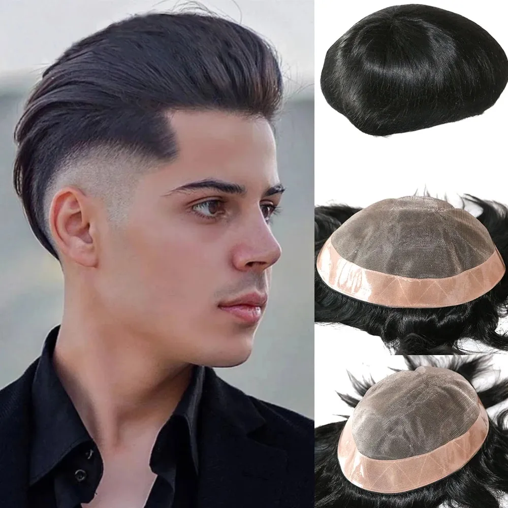 Tupé Herren-Haarperücke Für Herren, Ersatzsystem Aus Echthaar