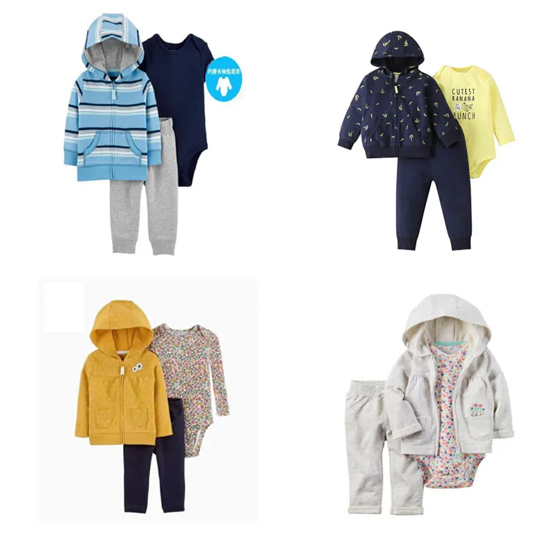 2020 autumn baby girl clothes set long sleeve hooded jacket+romper+pants newborn boy clothing cotton 3PCS toddler outfits fall