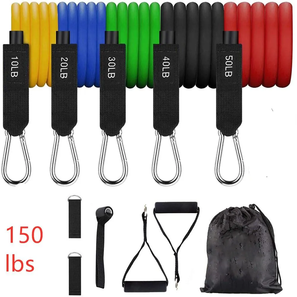 11pcs set Exercises Resistance Bands 150 lbs Latex Tubes Pedal Body Home Gym Fitness Training Workout Yoga Elastic Pull Rope Equipm