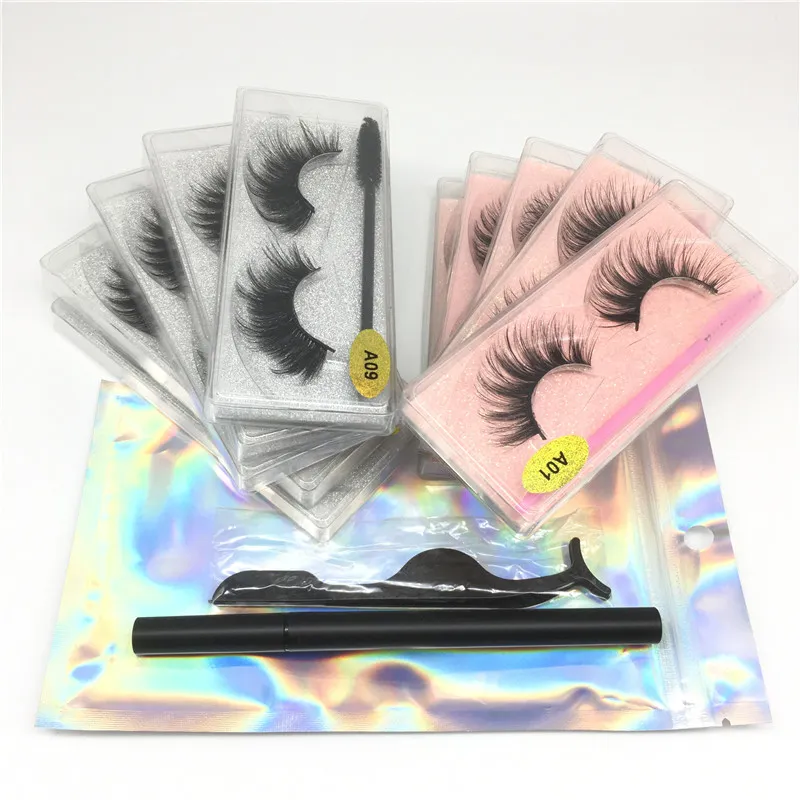 New 3d cílios de visão com cílios cílios cola tweezer pincel pincel de cílio falso extensão macia longa longa 3d lashes maquiagem faux mink lahes