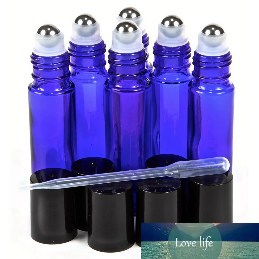 6 pcs 10ml Rolo de vidro azul cobalto na garrafa com bola de rolos de aço inoxidável para misturas de óleo essencial contêineres cosméticos vazios