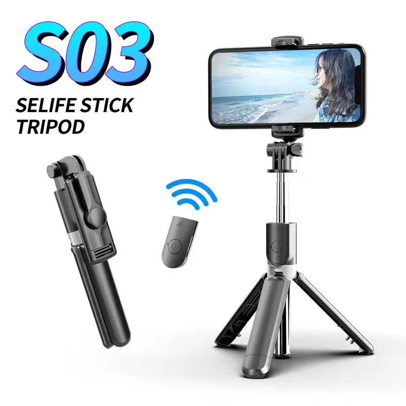 Multi-função S03 Sem Fio Bluetooth Selfie Stick Dobrável Handheld Monopod Obturador Remoto Extensível Mini Tripé para iOS Android