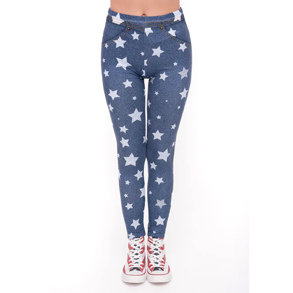 Moda leggins mujer Jeans blu con stampa stelle legging sexy feminina leggins fitness Donna Pantaloni leggings allenamento LJ201006