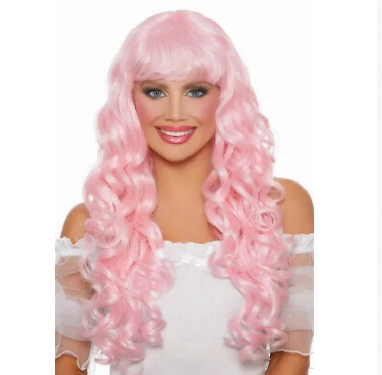 Dreamgirl女性の長い巻き毛ピンクのかつら