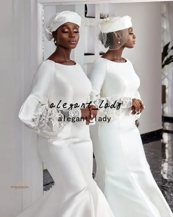 2022 Nara Aziza Bell Sleeve Wedding Dress Long Sleeve Lace Stain Jewel Neck African Bridal Gown With Sweep Train From Alegant lady 135.11 DHgate.Com