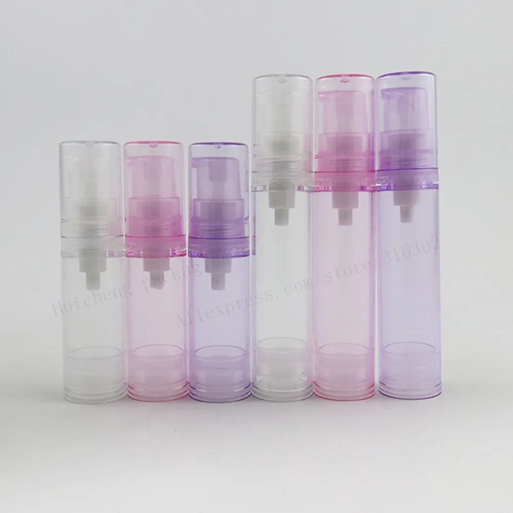 50 x Travel 5ML 10ml Clear Pink Purple Airless Lotion Pump Bottle Emtpy Refillable hand cream bottle With lotion pump Container