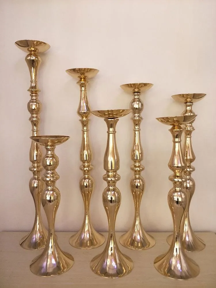 décoration de mariage pièce maîtresse bougeoir en métal or vase à fleurs chandelier de table grand stand de fleurs