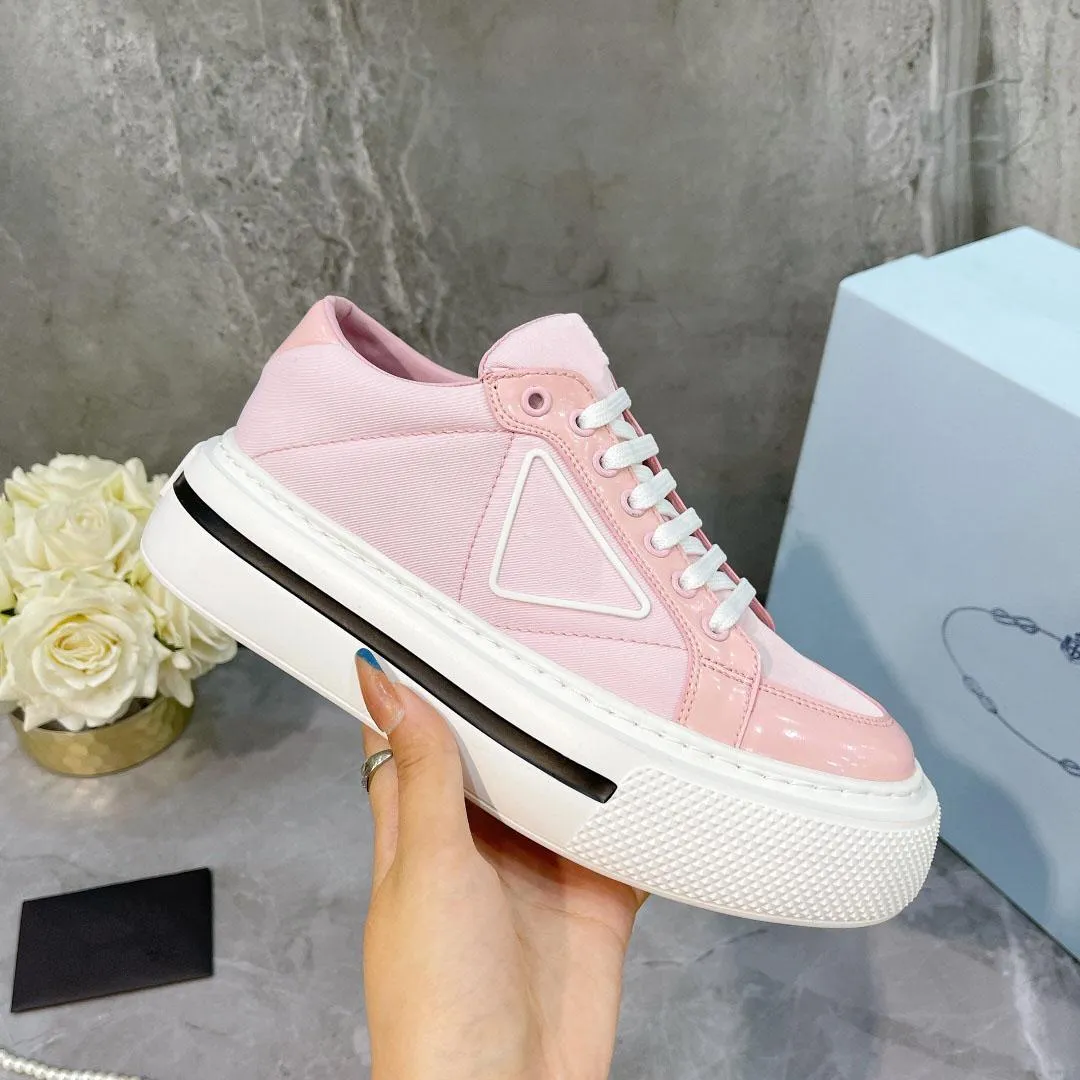 Macro Re-Nylon Sneakers 2021 Luxury Designer Women Casual Shoes Thick Bottom Recycled Nylon and Shiny Leather Sneaker Low-top High-top Top Quality Size 35-40