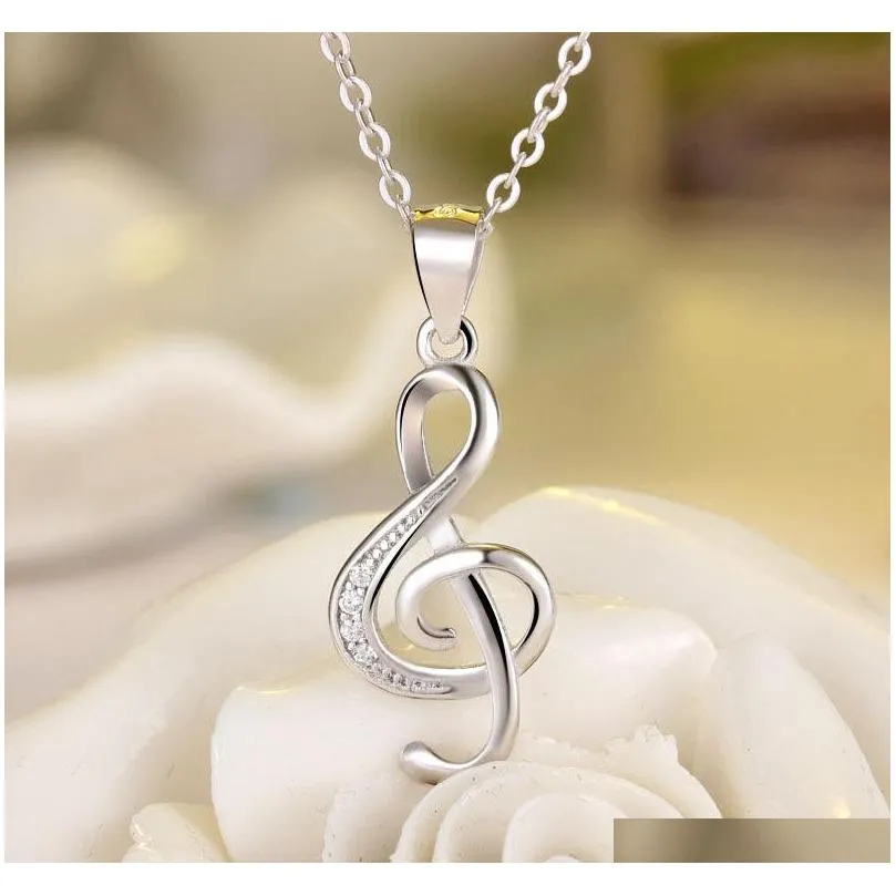 925 sterling silver crystal woman necklace jewelry music note diamond pendant necklaces wedding vintage new arrival