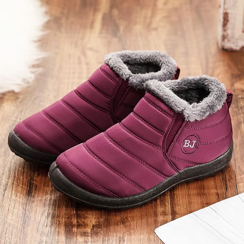 Bottes de neige hommes femmes hiver chaud en peluche fausse fourrure cheville femme sans lacet chaussures décontractées plates chaussures ultra-légères imperméables