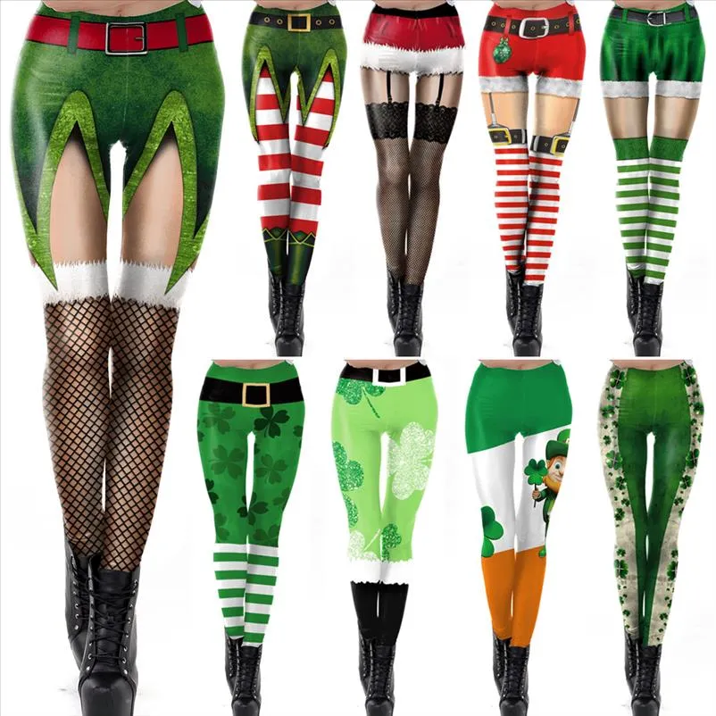 St Patricks giorno di Natale le ghette per le donne Capodanno Leggins 3D di disegno del merletto di inverno di Legging Vestiti Di Natale Formato più