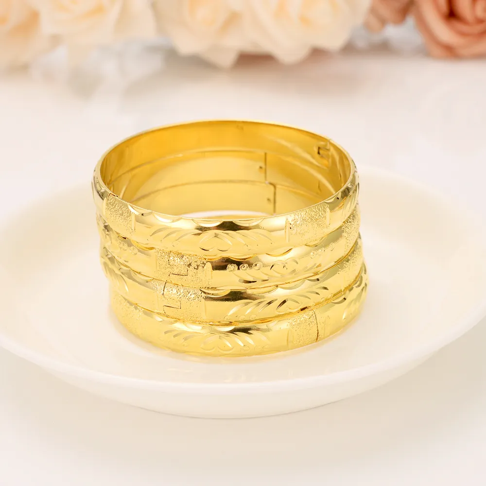 18 k Yellow Gold Bangle Women Fine Solid Gold GF Dubai Bride Wedding Bracelet Jewelry Gold Charm gift or select8204199