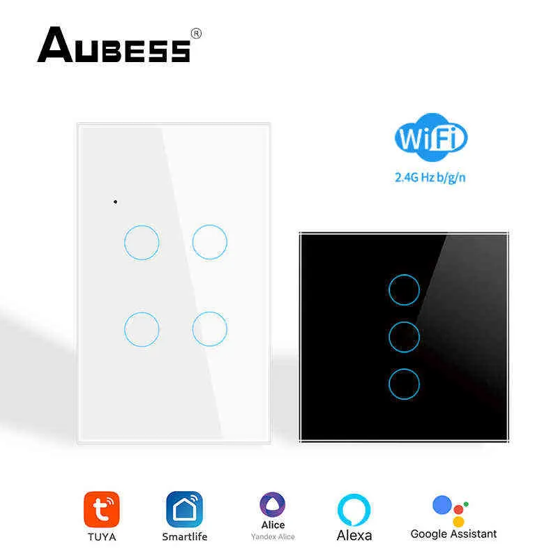 5pc Tuya 1 2 3 4 Gang Wall Touch Switch US / EU WIFI APP Remote Timing Smart Light Switches Voice Control via Alexa Google Home Alice W220314