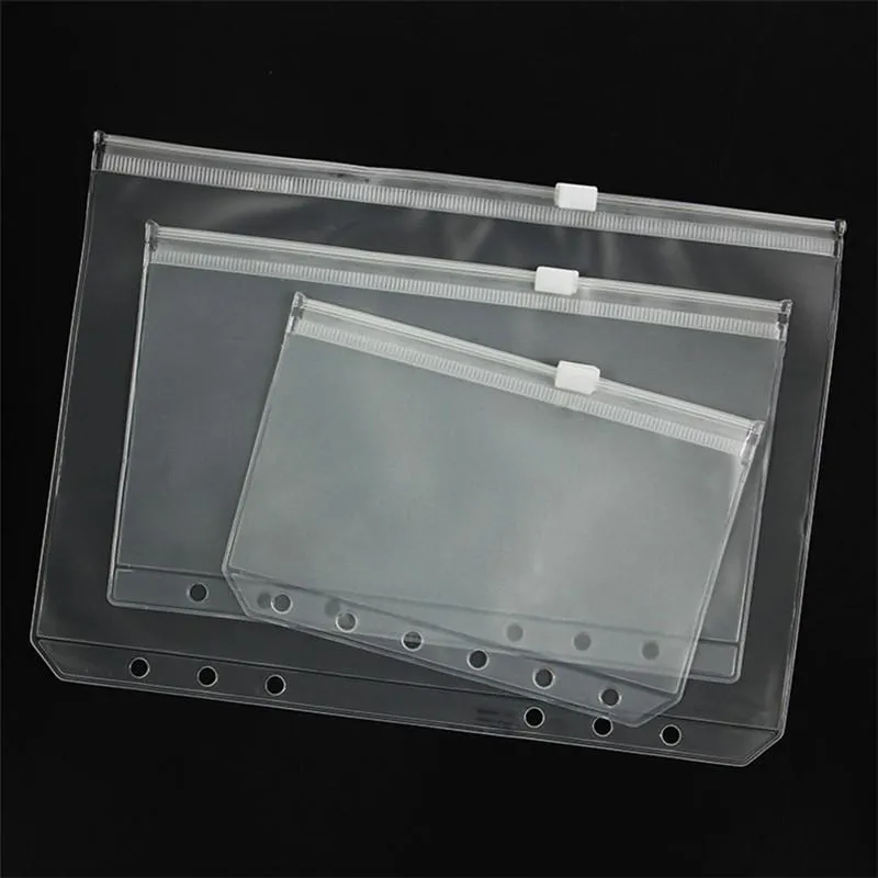 A5 / A6 / A7 ПВХ Binder Clear Zipper сумка для хранения 6 отверстий Водонепроницаемый Канцелярские сумки Путешественник Portable Document