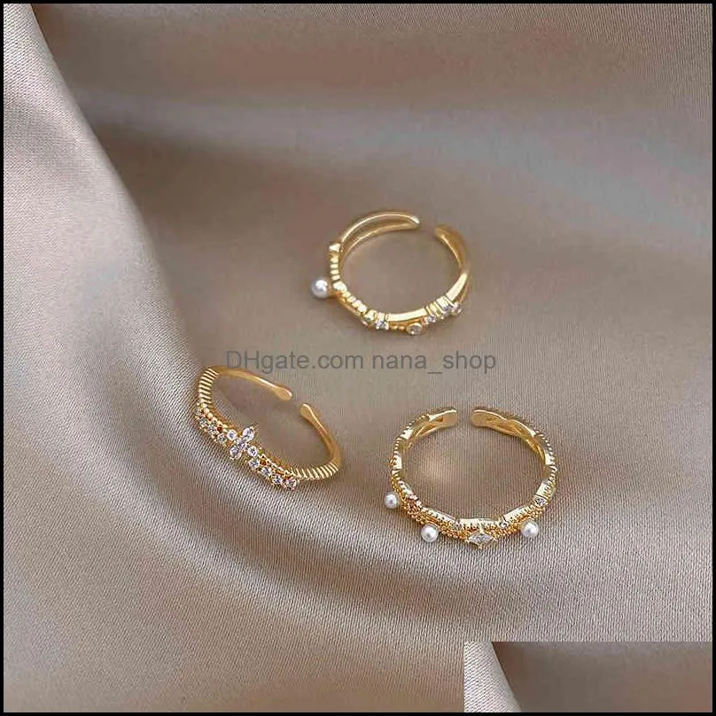 Straight temperament zircon pearl Female Minority dign simple wind index finger ring ins fashion personality network