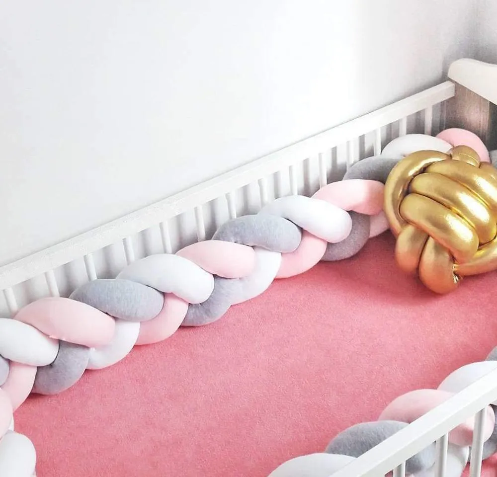 Baby Crib Bumper Knotted Braided Plush Nursery Cradle Decor